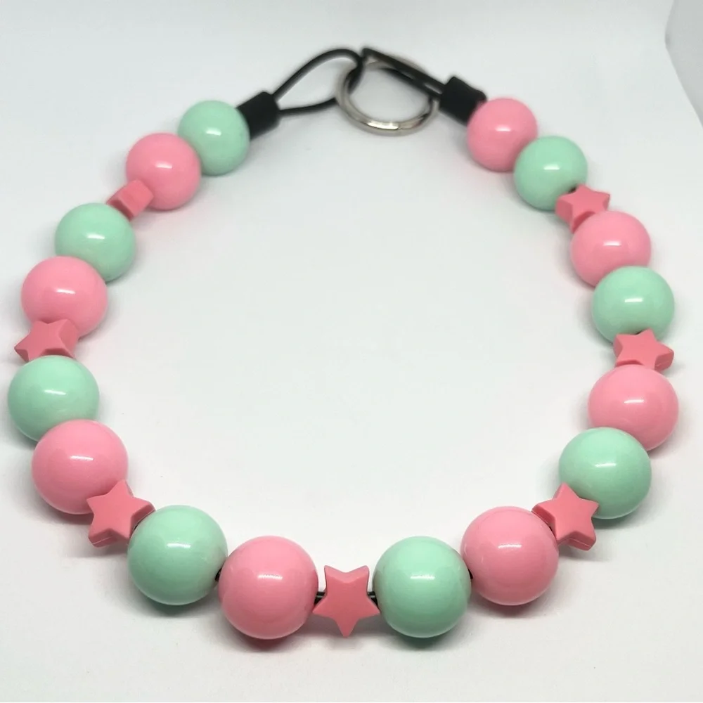 Watermelon Pink & Seafoam Green Beaded Dog Collar Necklace Size Medium